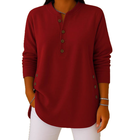 V-neck button solid color knitted long-sleeved top T-shirt m302230