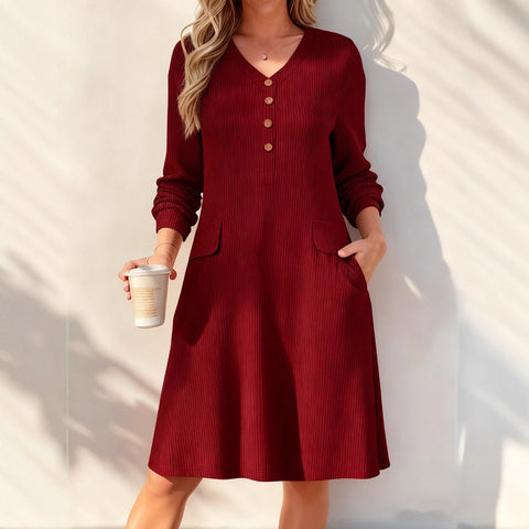 Comfortable and thin pit strip long sleeves knitted dress m302221
