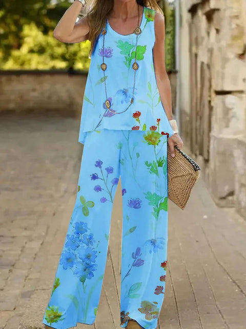 Casual fashion vest trousers set crew neck sleeveless top m301296