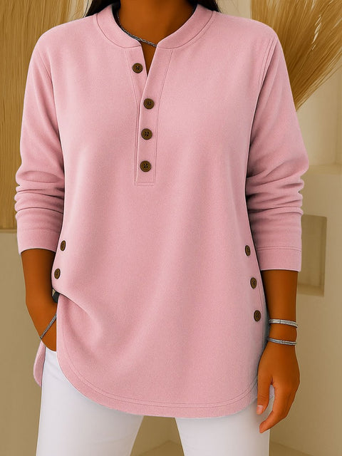 V-neck button solid color knitted long-sleeved top T-shirt m302230