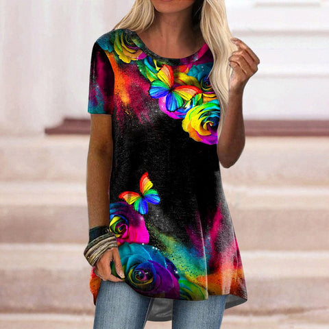 Popular round neck casual ethnic style retro printed short-sleeved T-shirt m301756