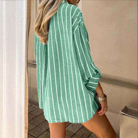 Spring and summer loose polo collar striped pocket armband shirt m302119