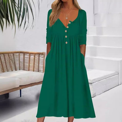 Casual button solid color simple long sleeve long dress m302272