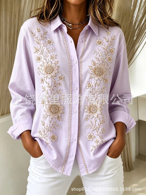 Floral digital printing long-sleeved French spring and autumn casual and comfortable women's clothing FF303099
