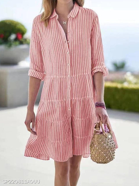 Autumn long-sleeved women's striped shirt dress m302201