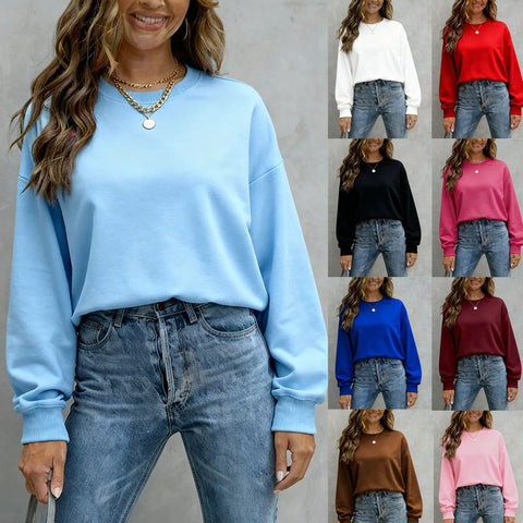 Top Women's Casual Loose Large Size Crew Neck Pullover Sweater Women's FF303319