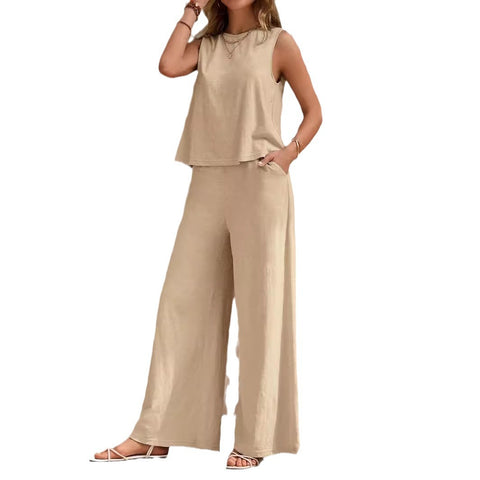 Two-piece set trendy versatile loose pullover round neck casual cotton set m300951