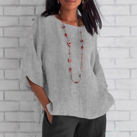 Spring and summer crew neck cotton and linen solid color loose top T-shirt m301440