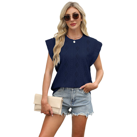 New round neck loose short-sleeved T-shirt jacquard top vest women's m301963