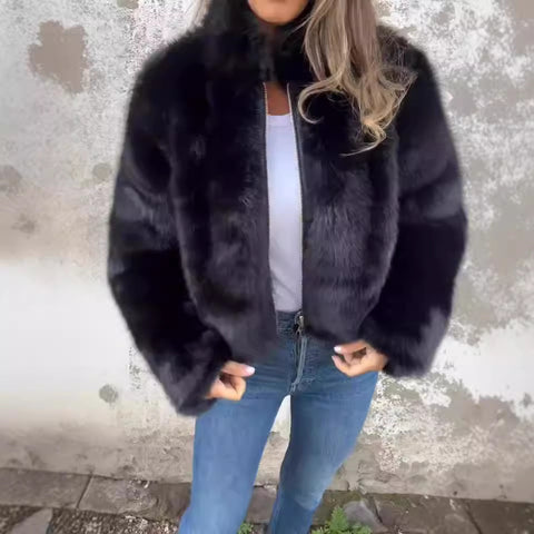 Autumn and winter women's imitation fur turtleneck zipper casual top jacket m301328