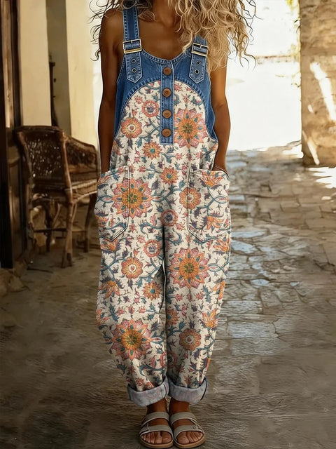 Retro trend wide-leg pants overalls women's sleeveless imitation denim m302436