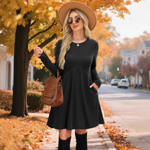 Autumn and winter Bohemian irregular polished knee solid color dress women's umbrella skirt m302112