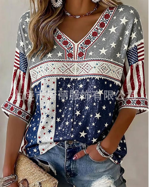 Independence Day V-Neck Casual Short Sleeve T-Shirt FF303375 03