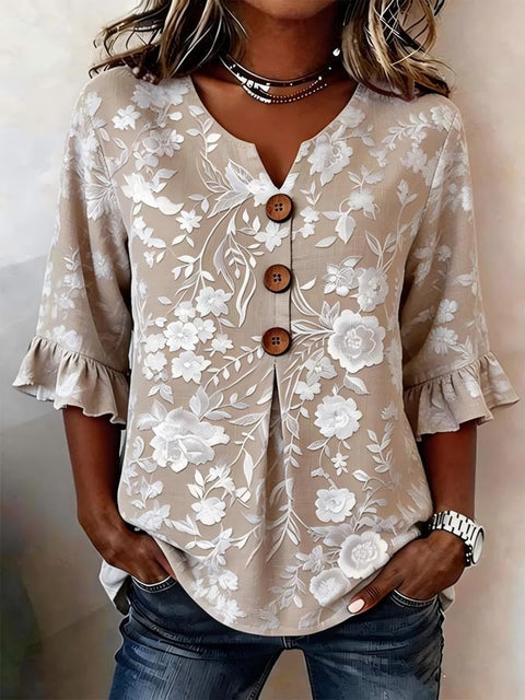 Digital printing sweet and cute T-shirt lace sleeve m302842