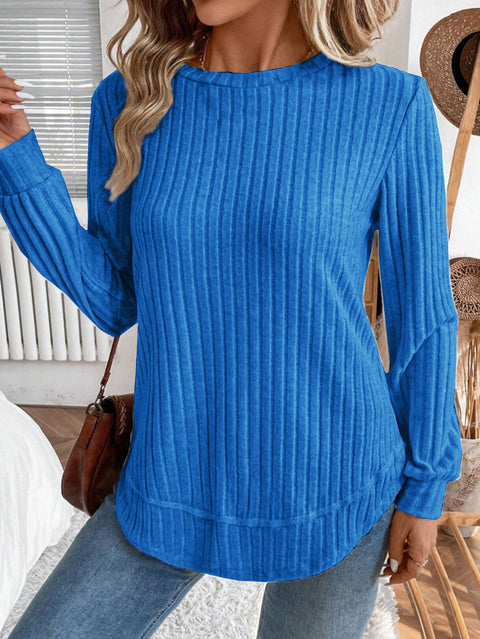 Long-sleeved knitted sweater women's European and American long commuter versatile pullover crew neck top women's m302290