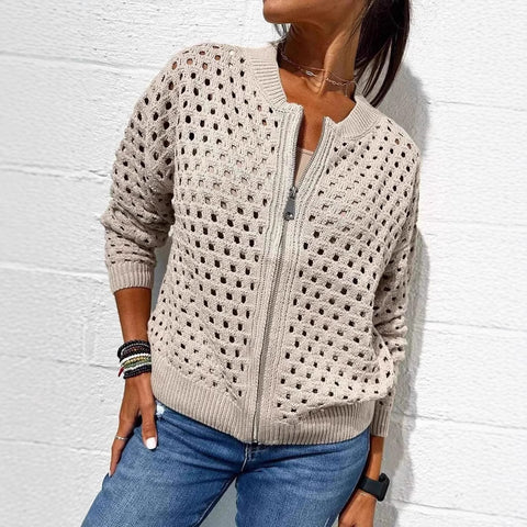 Women's Casual Hollow Knitted Zipper Jacket Women's Jacket m301906