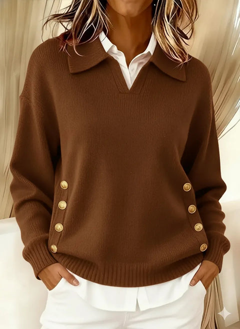 Loose casual lapel button lapel pullover women's long-sleeved sweater m302254