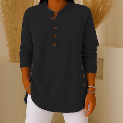 V-neck button solid color knitted long-sleeved top T-shirt m302230