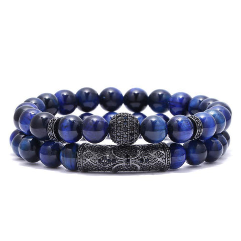 Tiger's eye copper micro-inlaid elastic bracelet black matte zircon m3331288