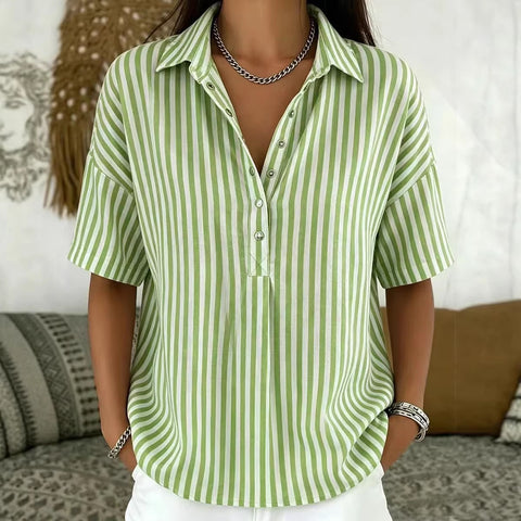 Women's fashion casual striped short-sleeved shirt lapel m302741