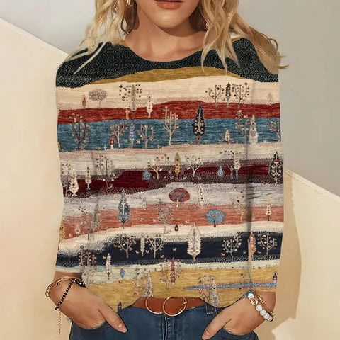 Fashion Casual Trend Printed Women's Long Sleeve Crew Neck Top m302292