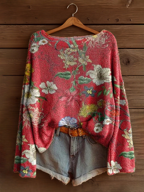 Vacation print casual cape top crew neck knitted sweater m302130