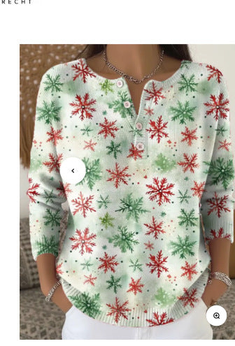 Vintage 3D digital printing four-button stand-up collar Polo sweater women m302158