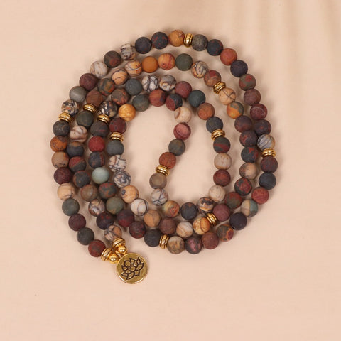 108 beaded bracelet, lotus pendant, multi-layer bracelet, Picasso stone beaded bracelet m3331310.