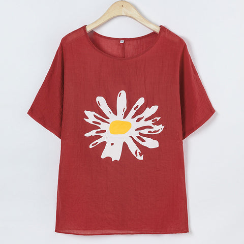 Loose Crew Neck Printed Pullover Medium Sleeve Women's T-Shirt m300917