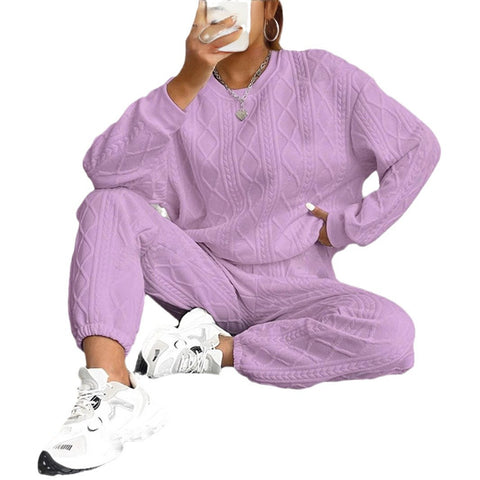 Women's twist splicing long-sleeved crew neck top corset trousers two-piece set m302008