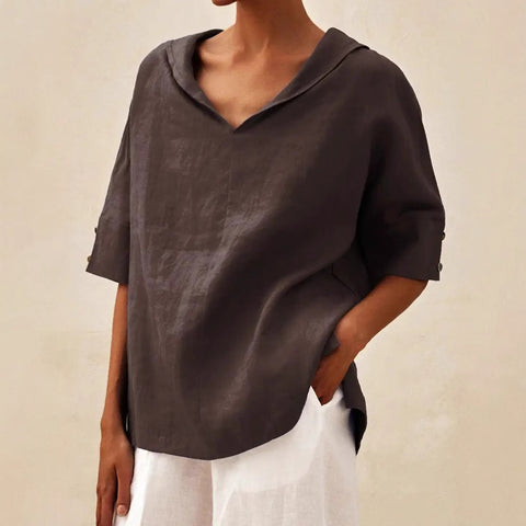 Women's solid color cotton and linen loose hooded top T-shirt m301294