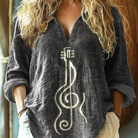 New 3D digital printing women's fashion V-neck loose shirt top spring and autumn m301745