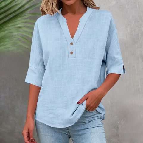Summer solid color stand-up collar button-down medium-sleeved women's shirt m302791
