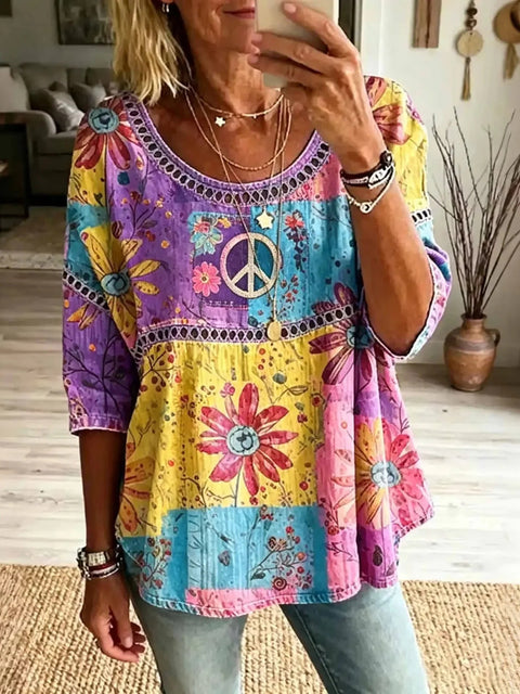 3D digital printing round neck seven-quarter sleeve women's clothing FF303095