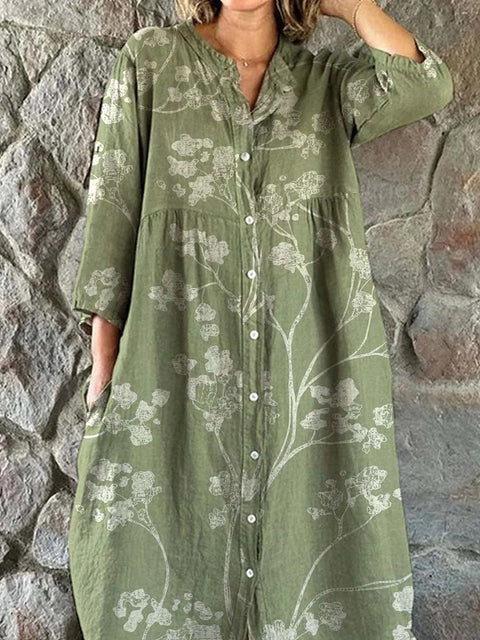 Women's Loose Crew Neck Fashion Premium Long Sleeve Printed Shirt Dress m301050