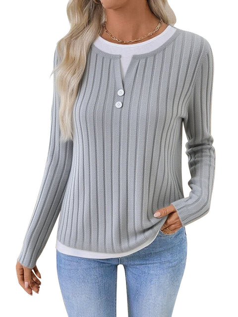 Fake two-piece crew neck button pullover polished long-sleeved T-shirt m302169