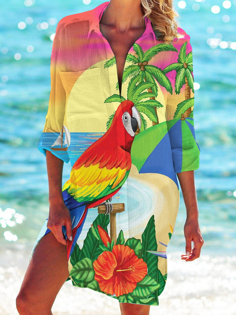 Bikini jacket shirt swimsuit cardigan women's printed resort beach shirt m301274