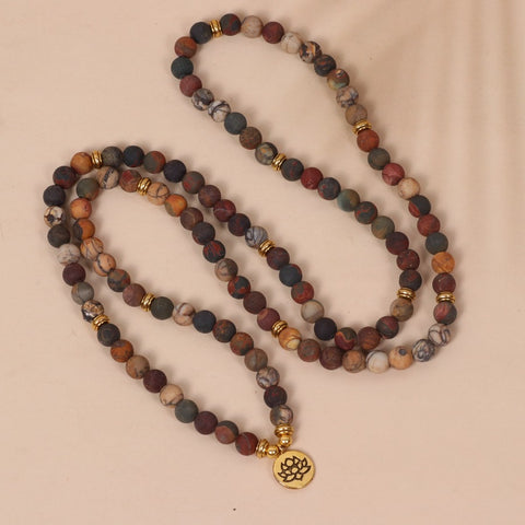 108 beaded bracelet, lotus pendant, multi-layer bracelet, Picasso stone beaded bracelet m3331310.