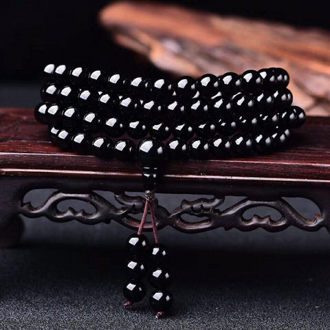 Natural obsidian 108 beads bracelet m3331285