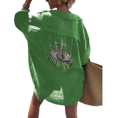 Spring and summer new Amazon lapel long-sleeved cotton and linen casual fashion shirt m301961