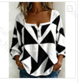 Floral print 3-button elegant wide neck top m302847