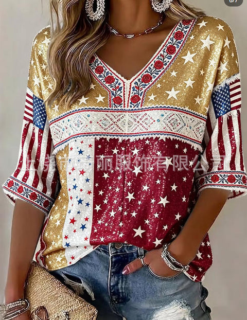 Independence Day V-Neck Casual Short Sleeve T-Shirt FF303375 03