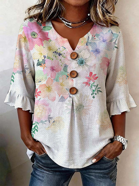 Digital printing sweet and cute T-shirt lace sleeve m302842