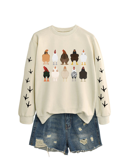 Crew neck long sleeve ten chickens footprint left and right hand print casual fashion sweater women m301720