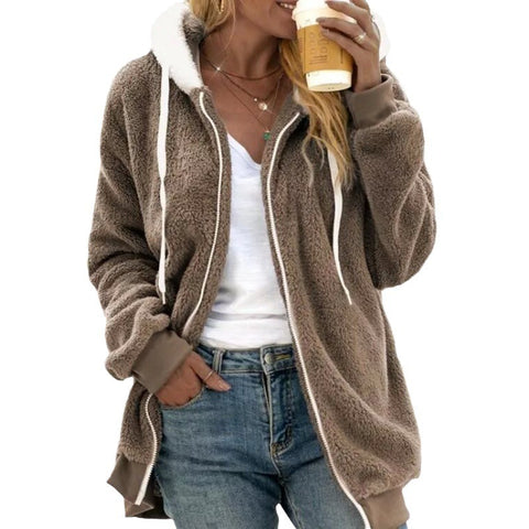 New autumn and winter loose plush zipper hooded jacket m300464