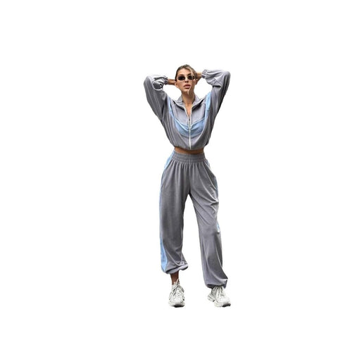 Casual sports suit Zipper cardigan trousers two-piece set Women's m301807