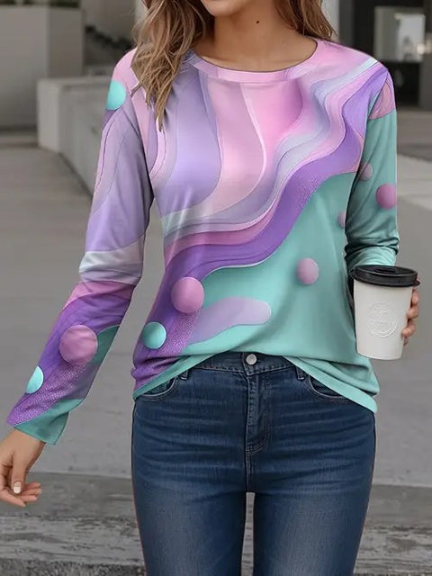 Fashion Casual Trend Printed Women's Long Sleeve Crew Neck Top m302292