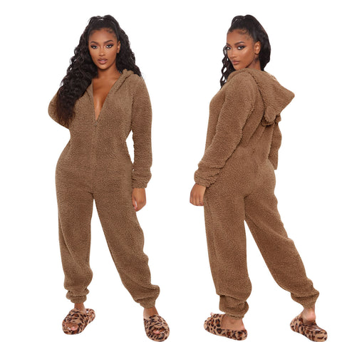 Fleece Thickened Fluffy Jumpsuit Hooded Pajamas m302166