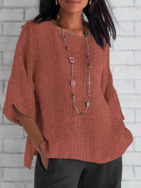 Spring and summer crew neck cotton and linen solid color loose top T-shirt m301440