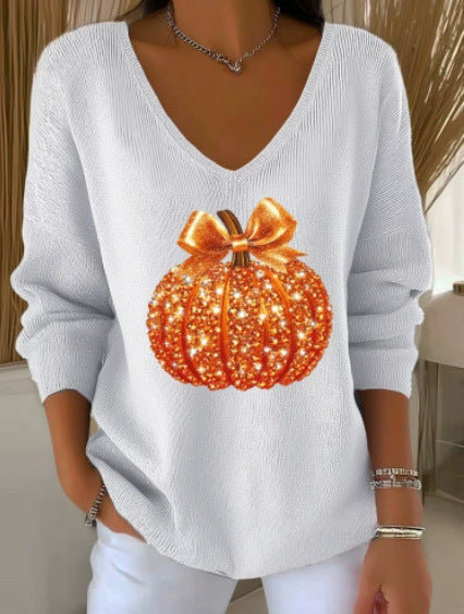 Women's V-neck hoodie top with coarse needle digital printing m302078